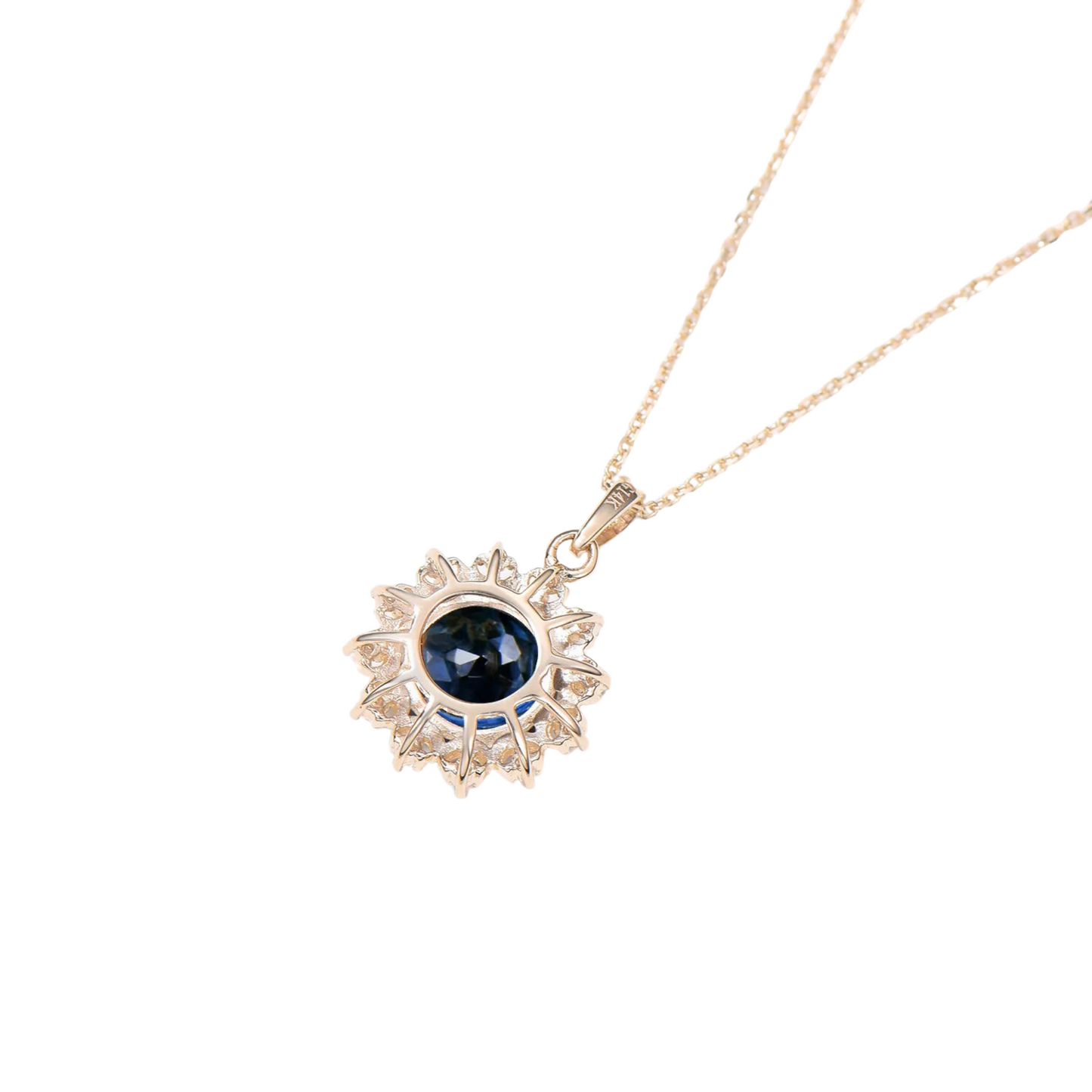 2CT Round Blue Sapphire Diamond Necklace in 14K Yellow Gold Finish - Moon Necklace