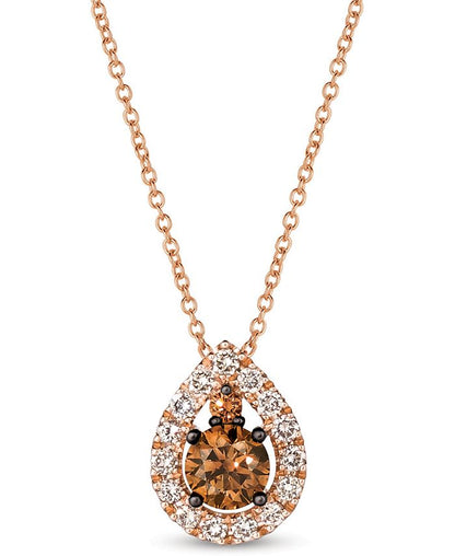 Pear Shape Brown Diamond Pendant Necklace in 18" 14k Rose Gold Vermeil Special Gift For Her