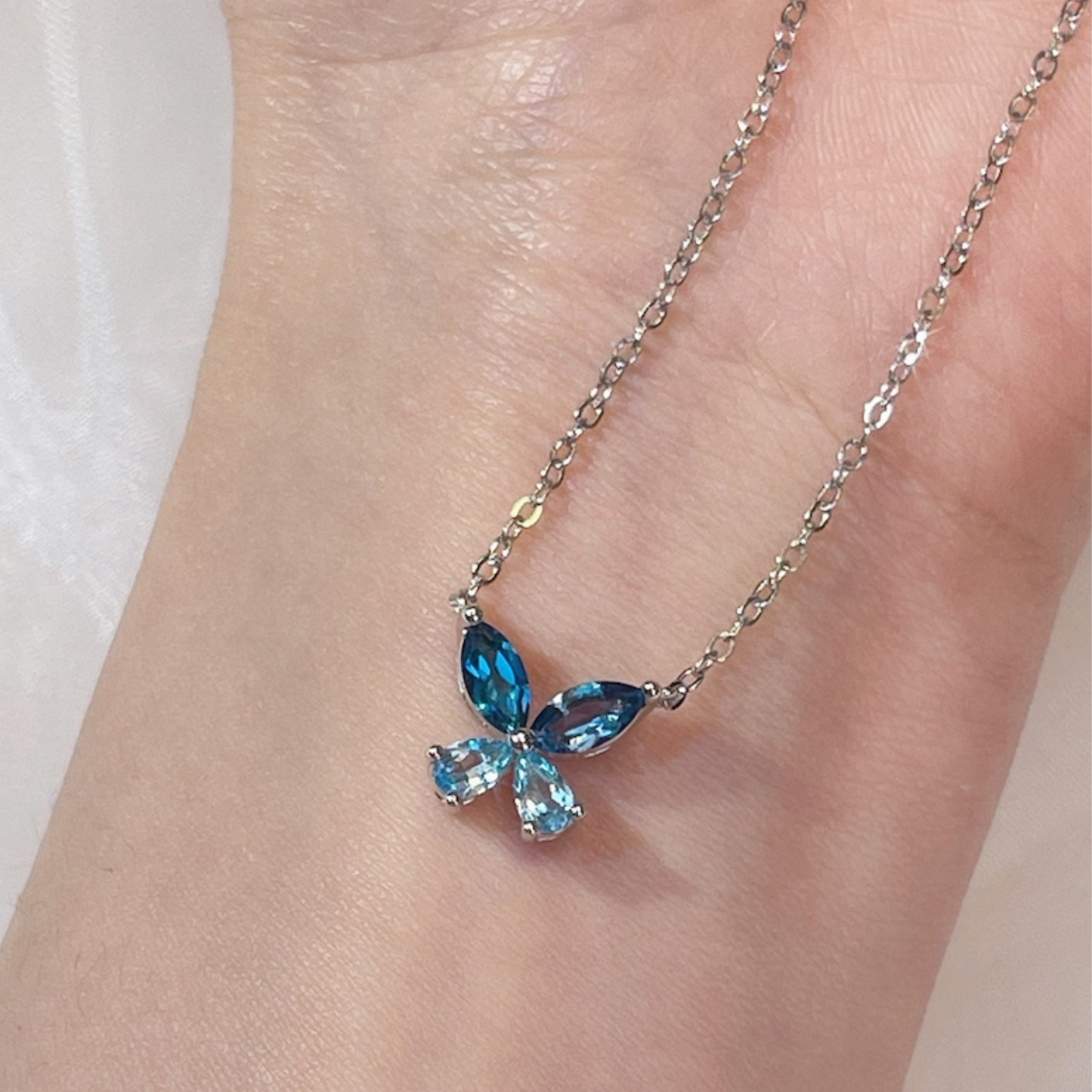 Butterfly Pendant Necklace with LBT and Aquamarine Stones in 925 Sterling Silver - Gift For Her - Elegant Nature Inspired Jewelry