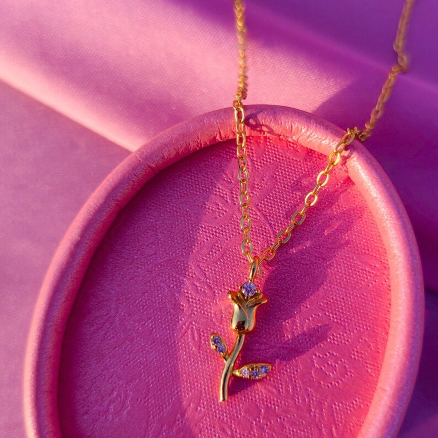 Enchanted Rose Charm Necklace - Belle Rose Gold Flower Jar Inspired Jewelry - Minimalist Flower Necklace - Bridal Shower Bridesmaid Gift