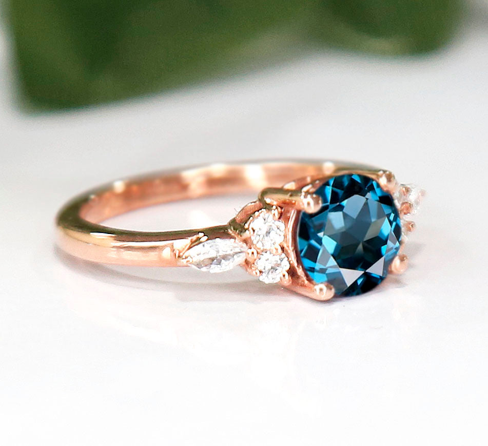 London Blue Topaz Proposal Ring in 14K Rose Gold Finish