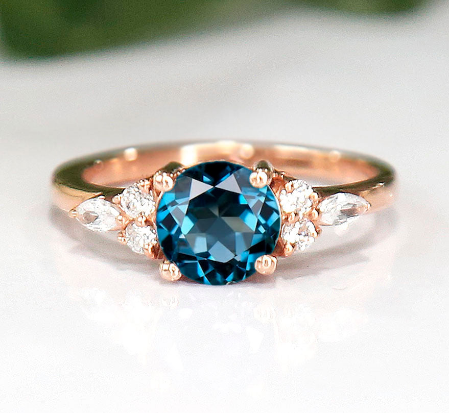 London Blue Topaz Proposal Ring in 14K Rose Gold Finish