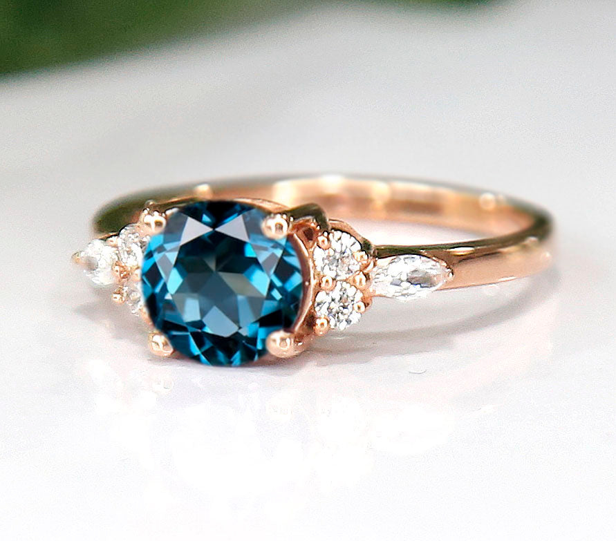 London Blue Topaz Proposal Ring in 14K Rose Gold Finish