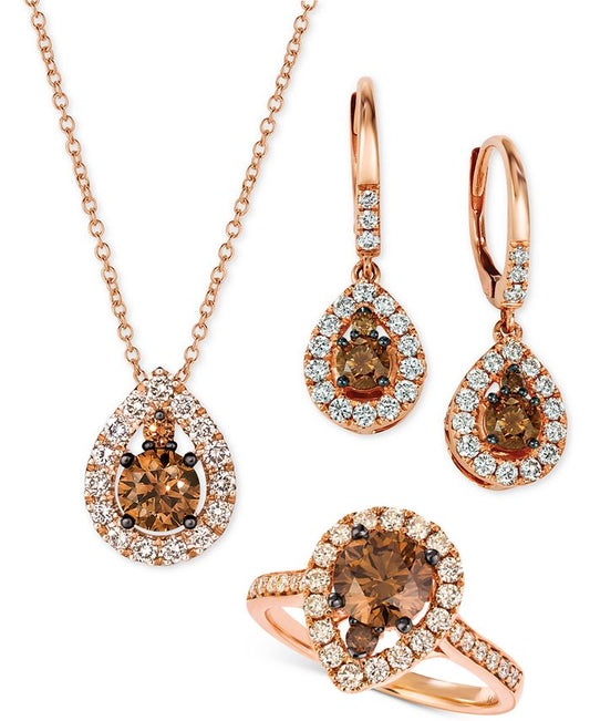 Brown Diamond Jewelry Set in 14k Rose Gold Vermeil Anniversary Special Gift For Her