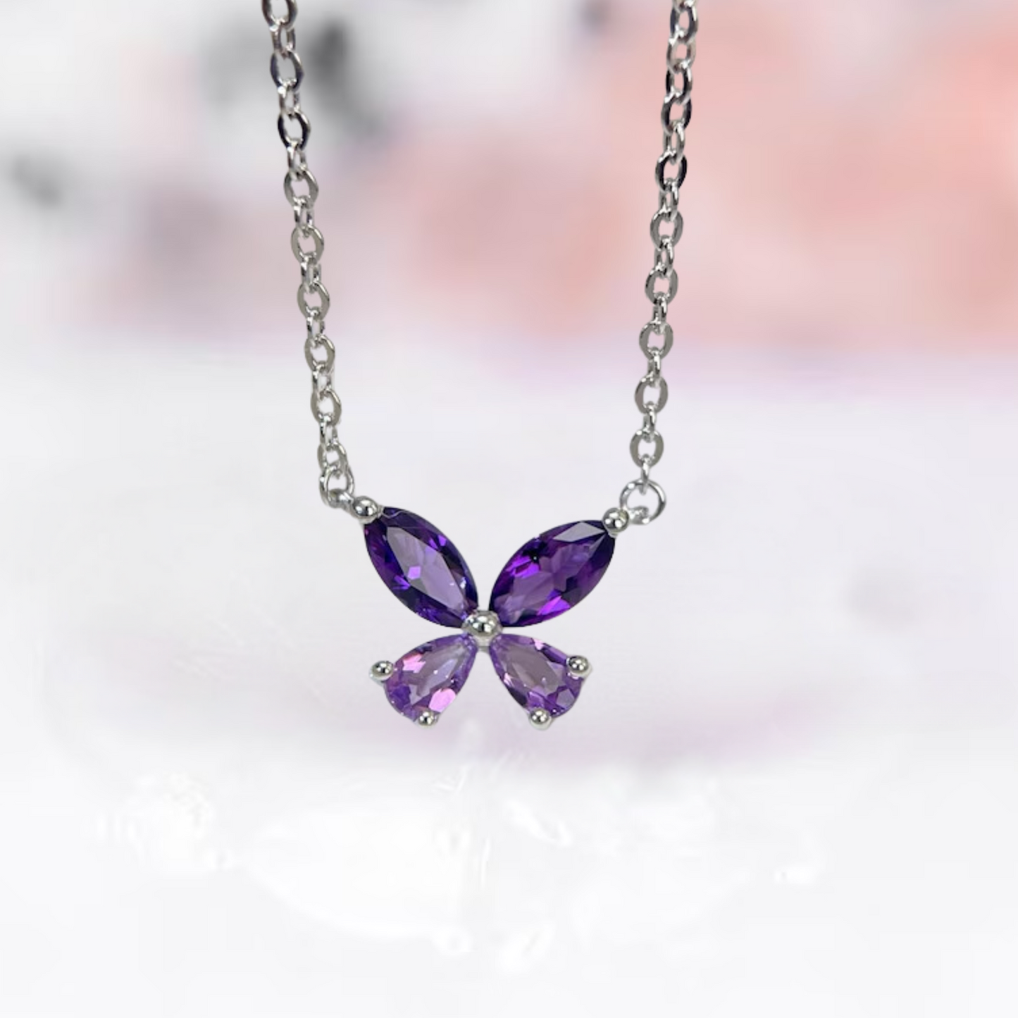 Butterfly Pendant Necklace with Purple Amethyst Stones in 925 Sterling Silver - Gift For Mom - Nature Inspired Jewelry - butterfly lover gift