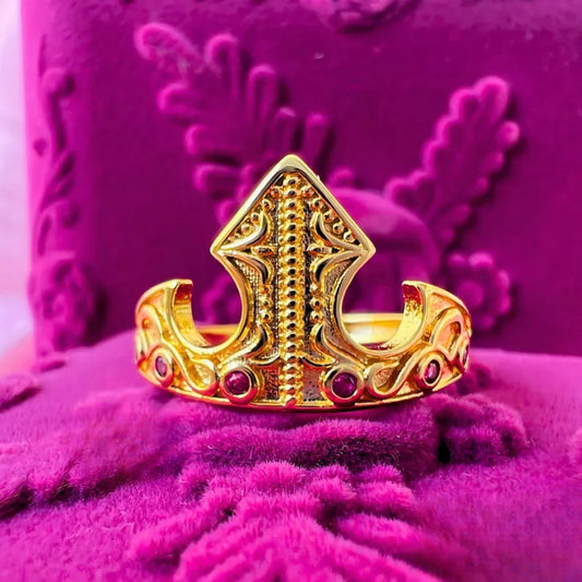 Princess Tiara Crown Ring - Gold Aurora-Inspired Ring - Sleeping Beauty Crown - Adjustable Princess Ring - Fantasy Regal Jewelry Gift for Her