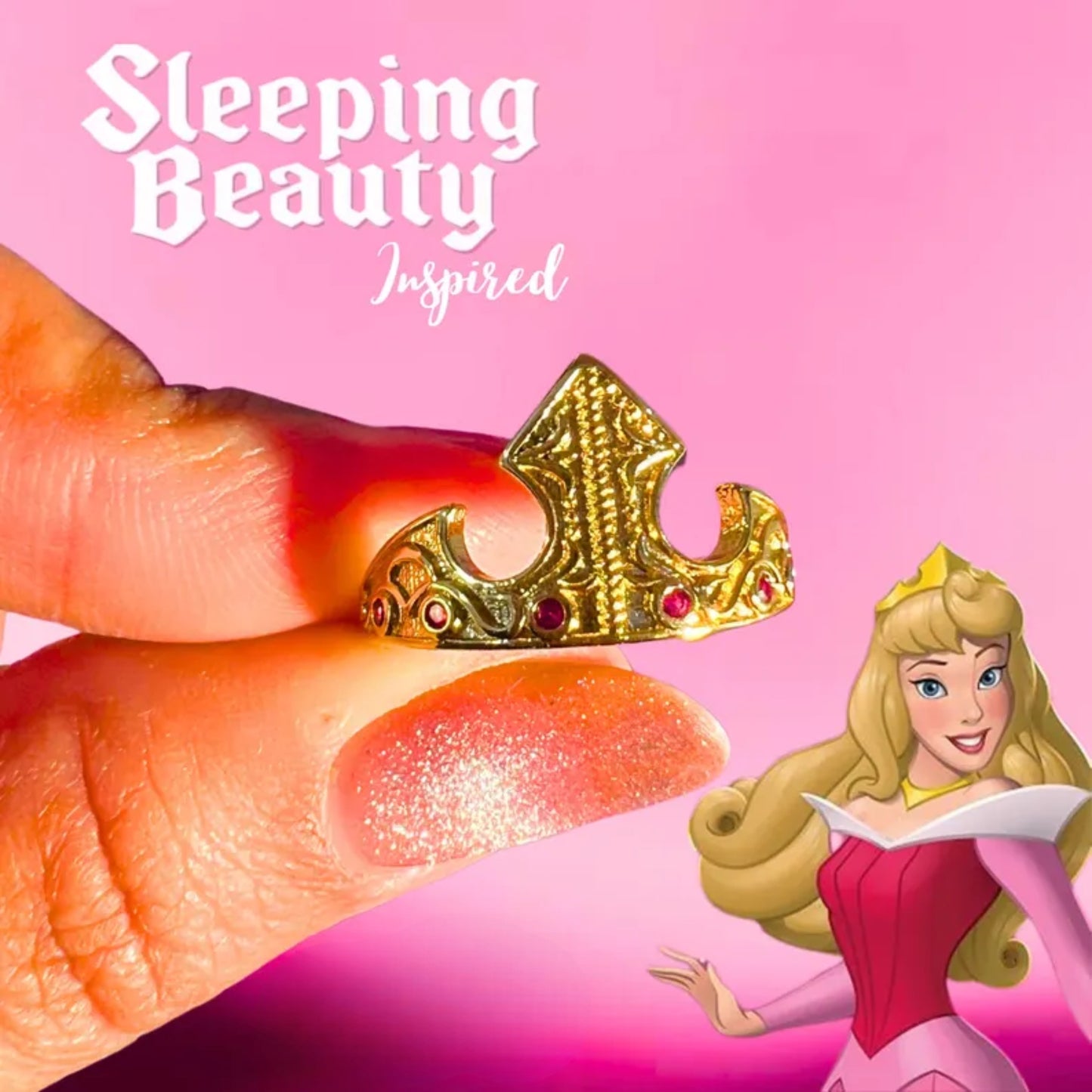 Princess Tiara Crown Ring - Gold Aurora-Inspired Ring - Sleeping Beauty Crown - Adjustable Princess Ring - Fantasy Regal Jewelry Gift for Her