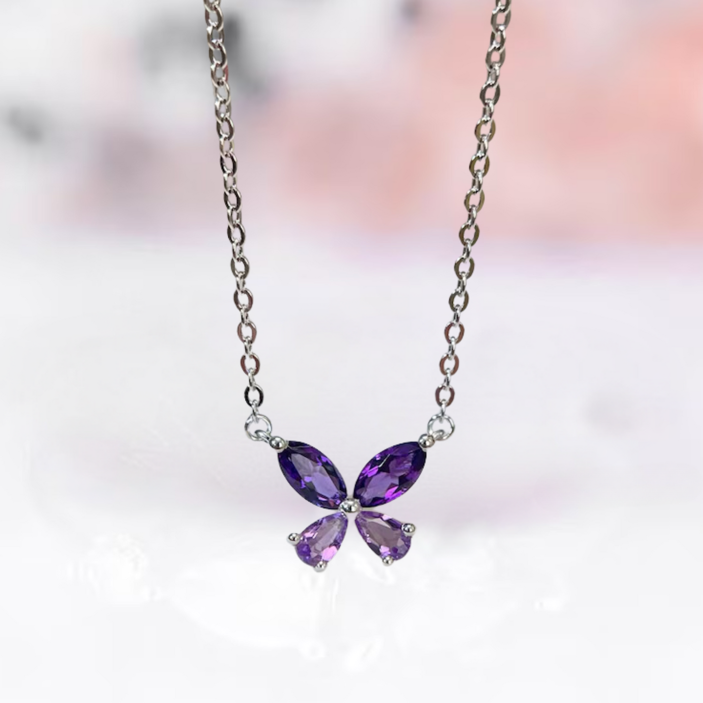 Butterfly Pendant Necklace with Purple Amethyst Stones in 925 Sterling Silver - Gift For Mom - Nature Inspired Jewelry - butterfly lover gift