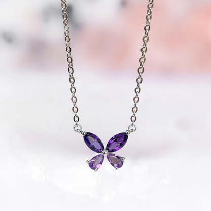 Butterfly Pendant Necklace with Purple Amethyst Stones in 925 Sterling Silver - Gift For Mom - Nature Inspired Jewelry - butterfly lover gift