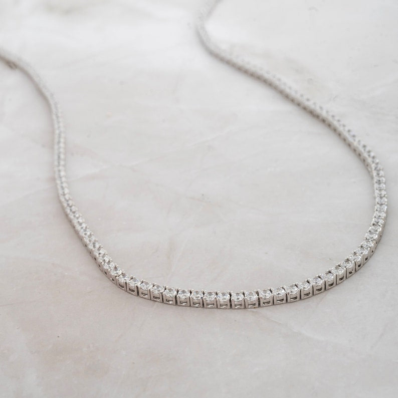 Diamond Tennis Necklace Gift for Her - Bridal Jewelry - CZ Tennis Necklace