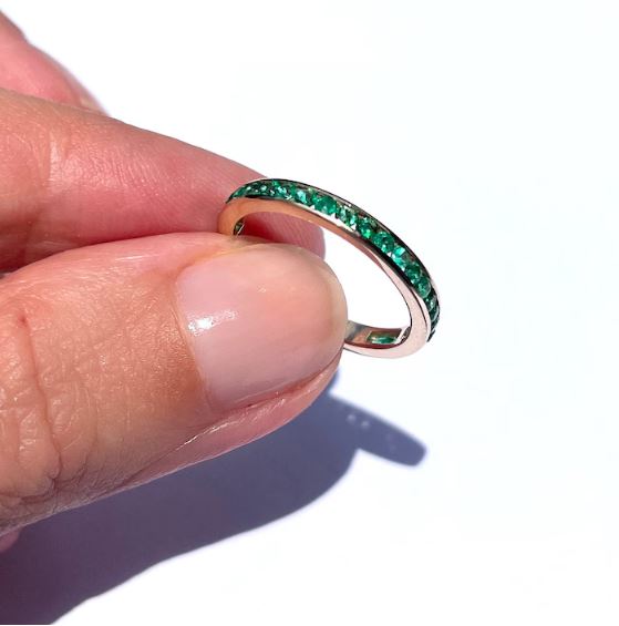 Channel Set Emerald Eternity Ring 14k Gold - 925 Silver - Half Eternity Stacking band