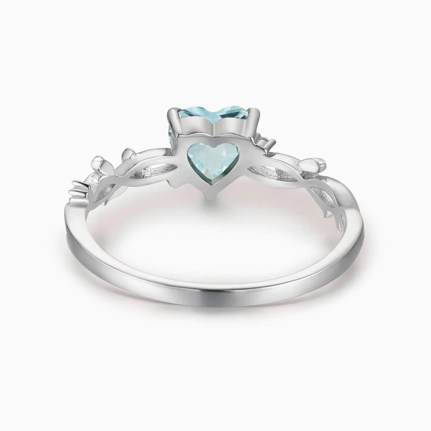 Heart Aquamarine & Diamond Leaf Ring in 925 Sterling Silver Fairy Engagement Ring For Women - Unique Promise Ring Gift For Her