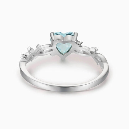 Heart Aquamarine & Diamond Leaf Ring in 925 Sterling Silver Fairy Engagement Ring For Women - Unique Promise Ring Gift For Her
