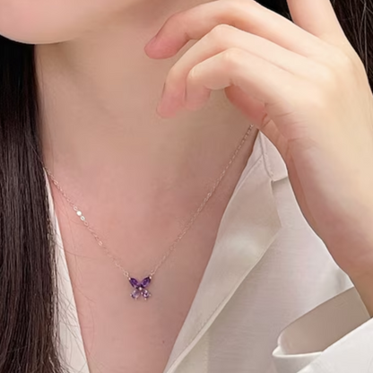Butterfly Pendant Necklace with Purple Amethyst Stones in 925 Sterling Silver - Gift For Mom - Nature Inspired Jewelry - butterfly lover gift