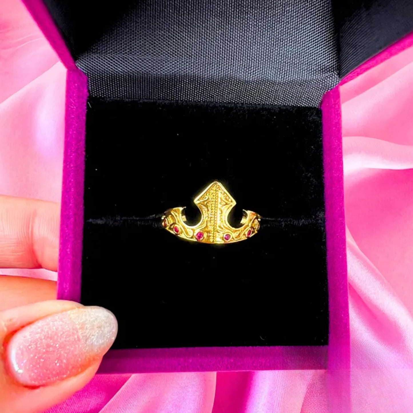 Princess Tiara Crown Ring - Gold Aurora-Inspired Ring - Sleeping Beauty Crown - Adjustable Princess Ring - Fantasy Regal Jewelry Gift for Her