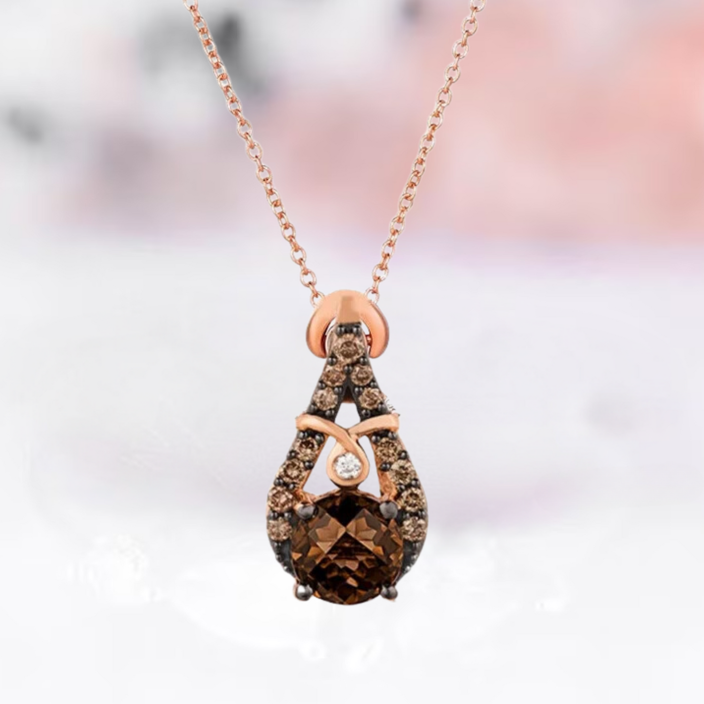 Natural Champagne Diamond Pendant Necklace For Women in 14K Rose Gold Vermeil - Women wedding gifts - Engagement Gift For Women