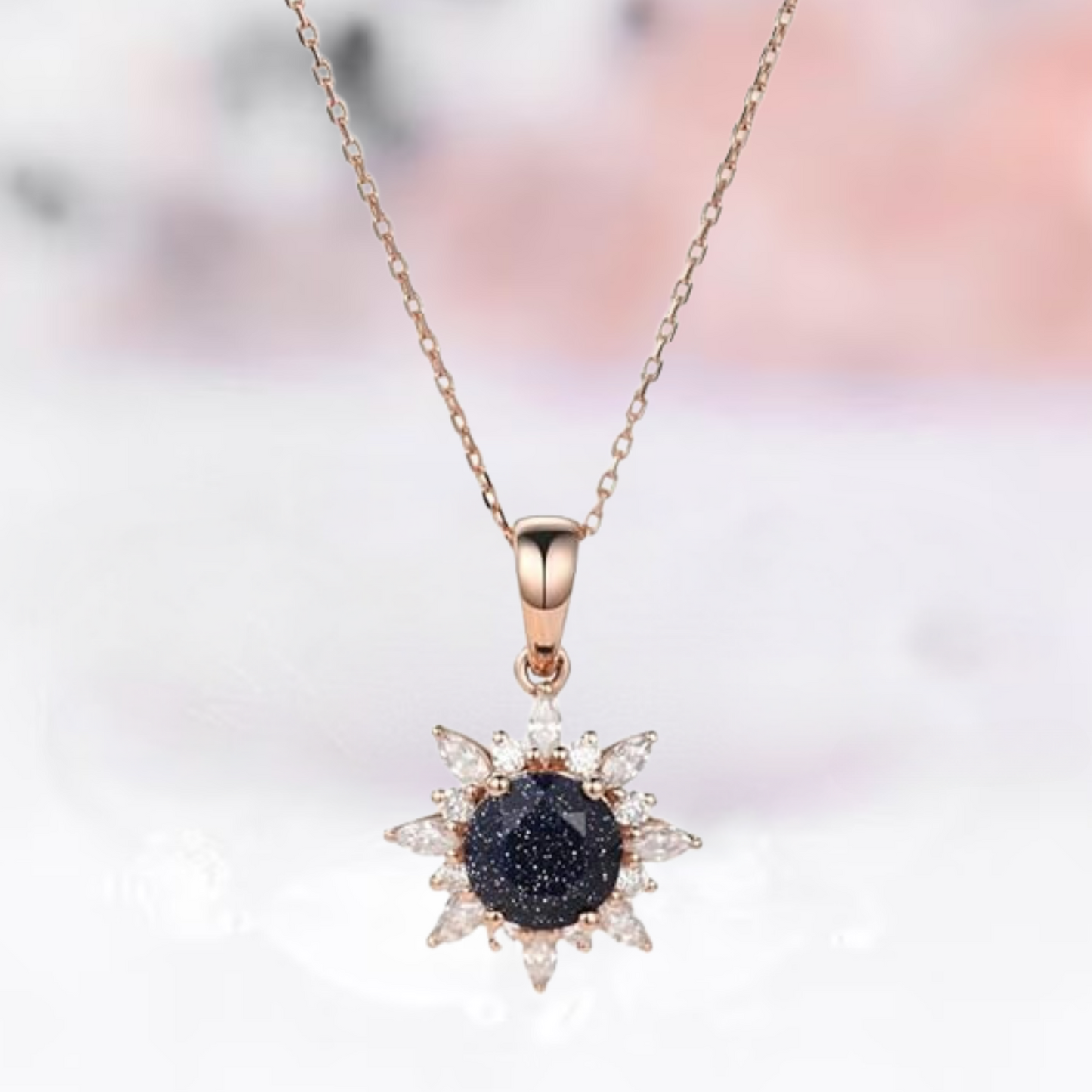 Galaxy Sandstone Pendant - Blue Sandstone Engagement Necklace - Nebula Necklace - 14k Rose Gold Vermeil Pendant Necklace Anniversary Gift