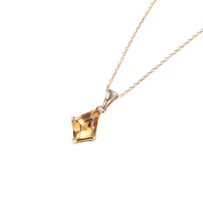 Kite Shaped Yellow Citrine Necklace 14K Rose Gold Finish Minimalist Pendant Anniversary Gift For Her