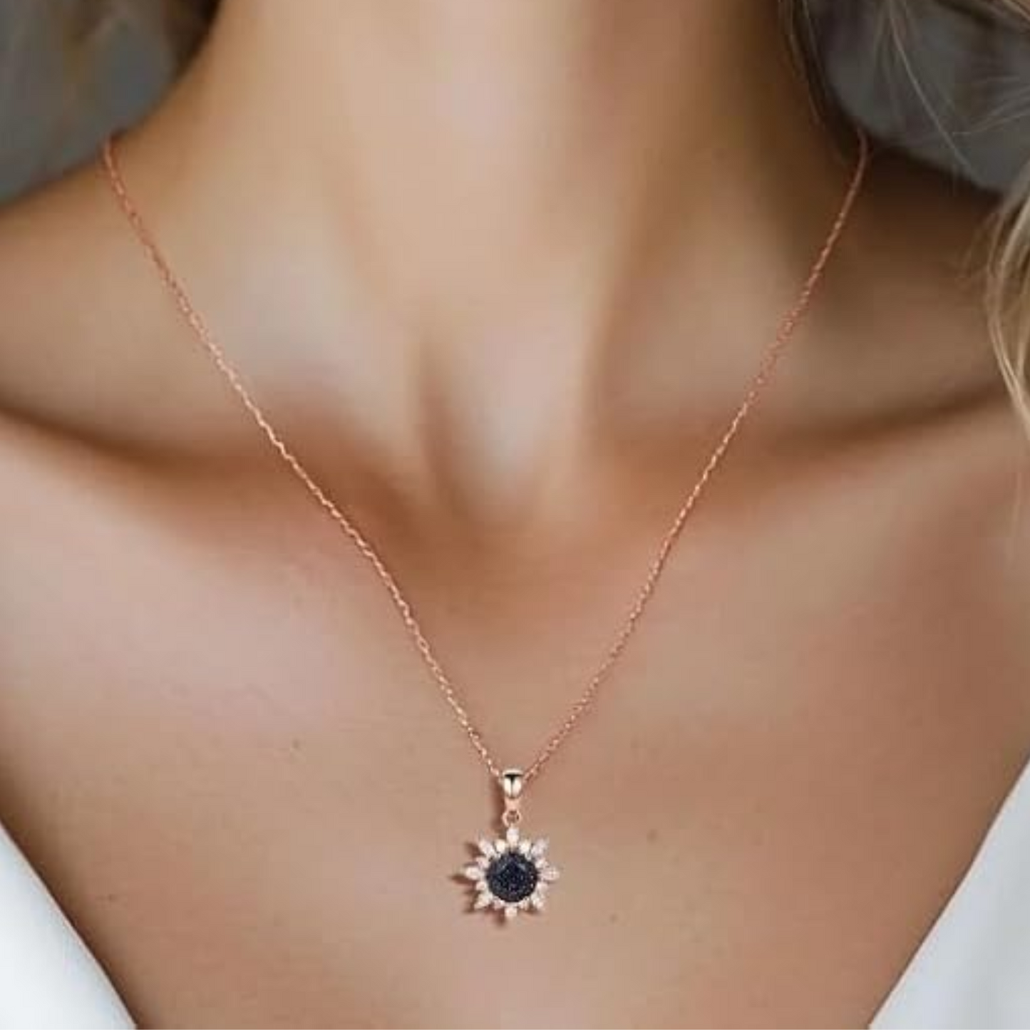 Galaxy Sandstone Pendant - Blue Sandstone Engagement Necklace - Nebula Necklace - 14k Rose Gold Vermeil Pendant Necklace Anniversary Gift