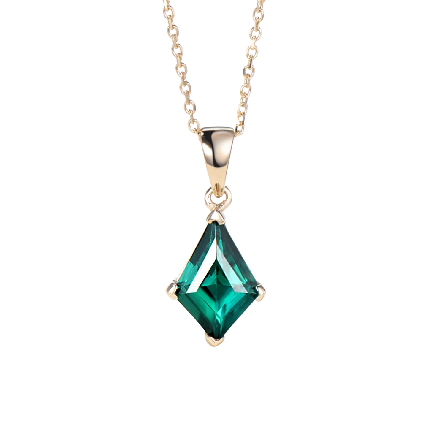 Vintage Green Emerald Kite Necklace in 14K Yellow Gold Finish - Anniversary Gift Mother