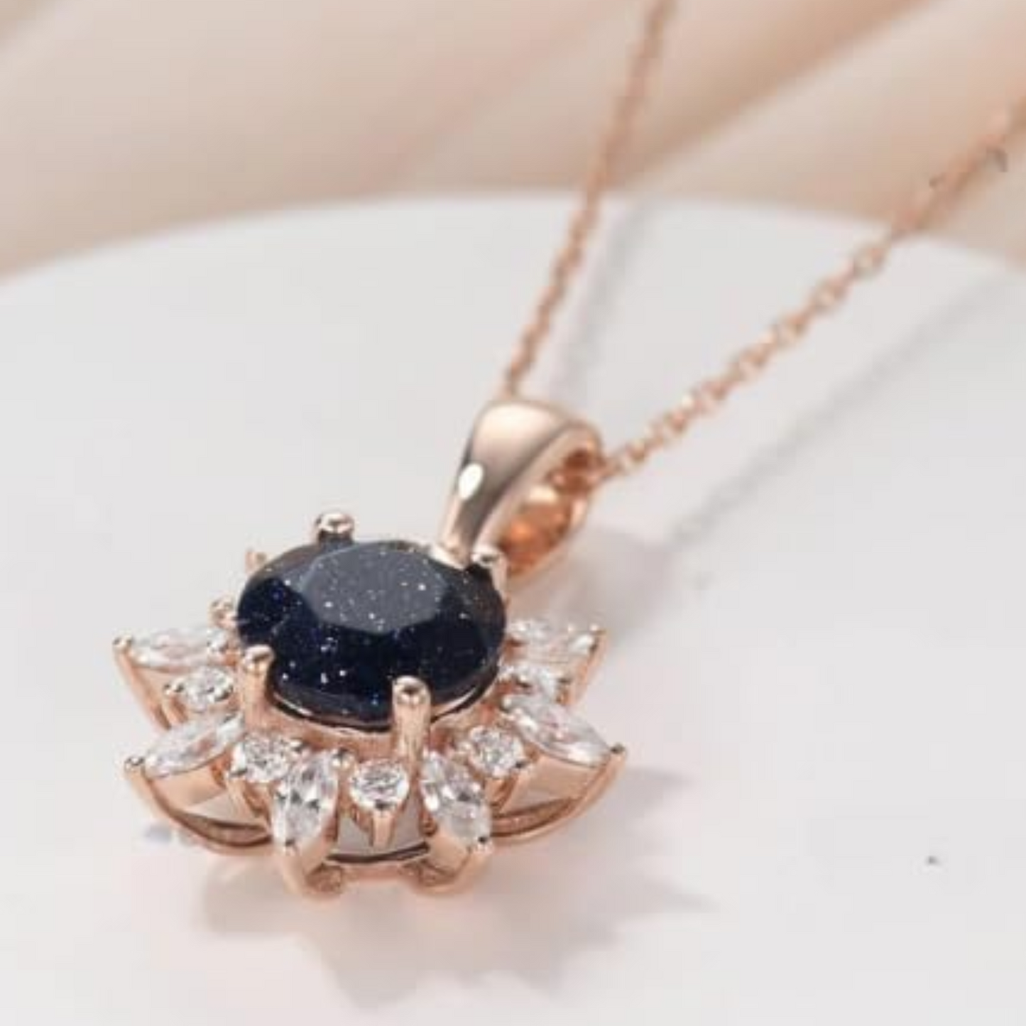 Galaxy Sandstone Pendant - Blue Sandstone Engagement Necklace - Nebula Necklace - 14k Rose Gold Vermeil Pendant Necklace Anniversary Gift