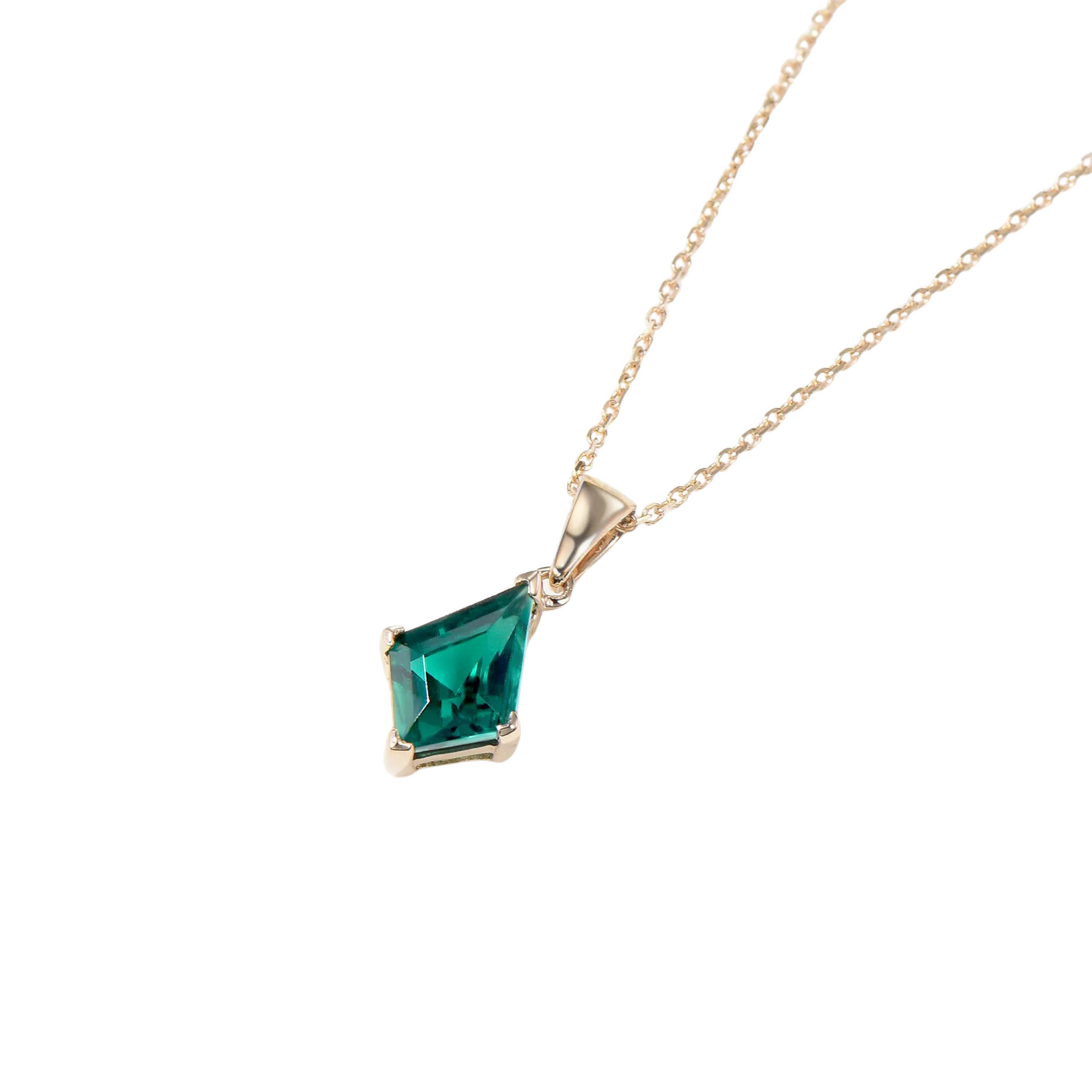 Vintage Green Emerald Kite Necklace in 14K Yellow Gold Finish - Anniversary Gift Mother