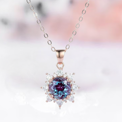 Snowflake Alexandrite Necklace- 14K Rose Gold Vermeil Necklace - Color Changing Gemstone - June Birthstone - Anniversary Gift