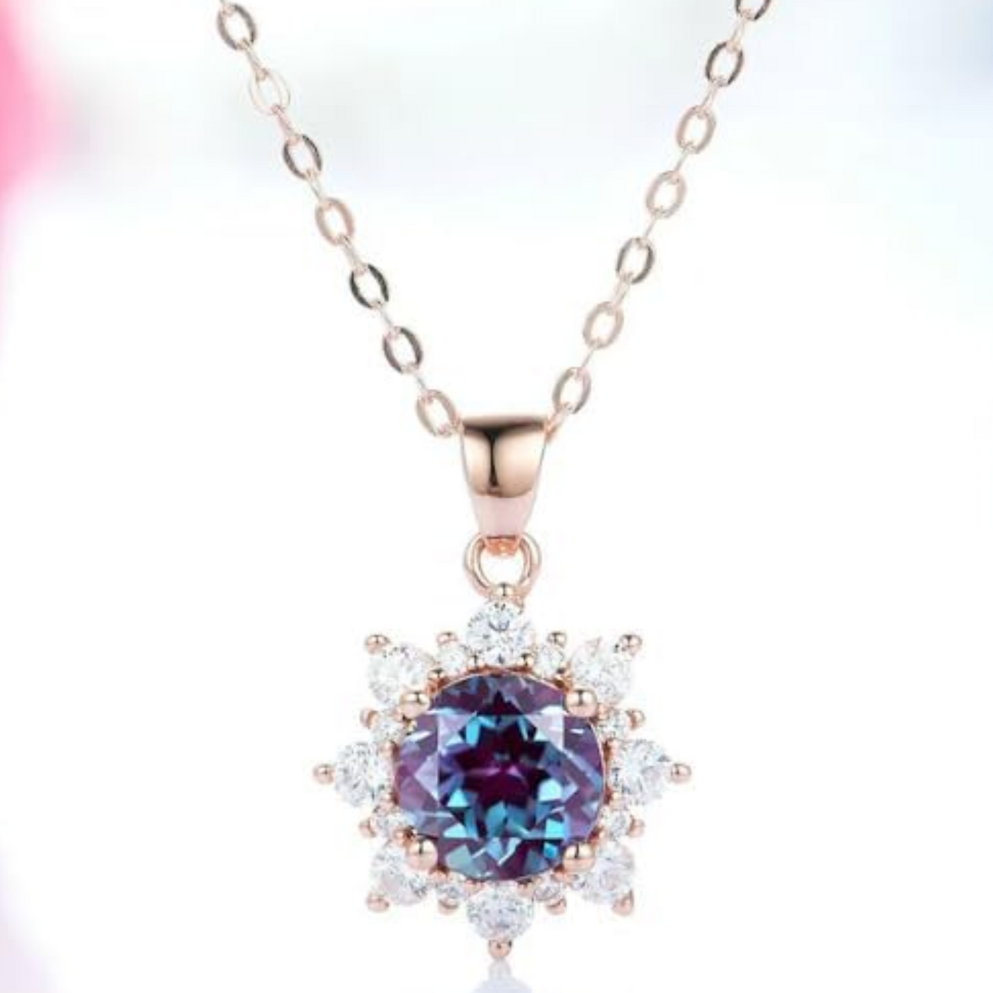 Snowflake Alexandrite Necklace- 14K Rose Gold Vermeil Necklace - Color Changing Gemstone - June Birthstone - Anniversary Gift