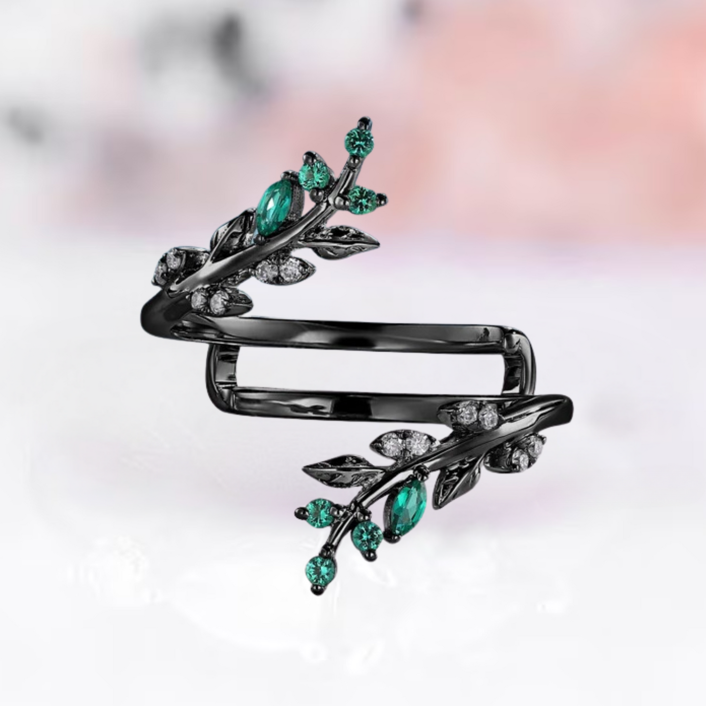 Marquise Emerald Leaf Ring Enhancer For Engagement in 14K Rose Gold Vermeil - Wedding Ring Guard Jacket