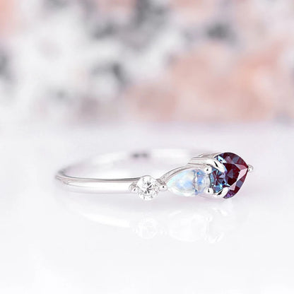 Alexandrite & Moonstone Engagement Ring in 925 Sterling Silver - June Birthstone Anniversary Gift For Her