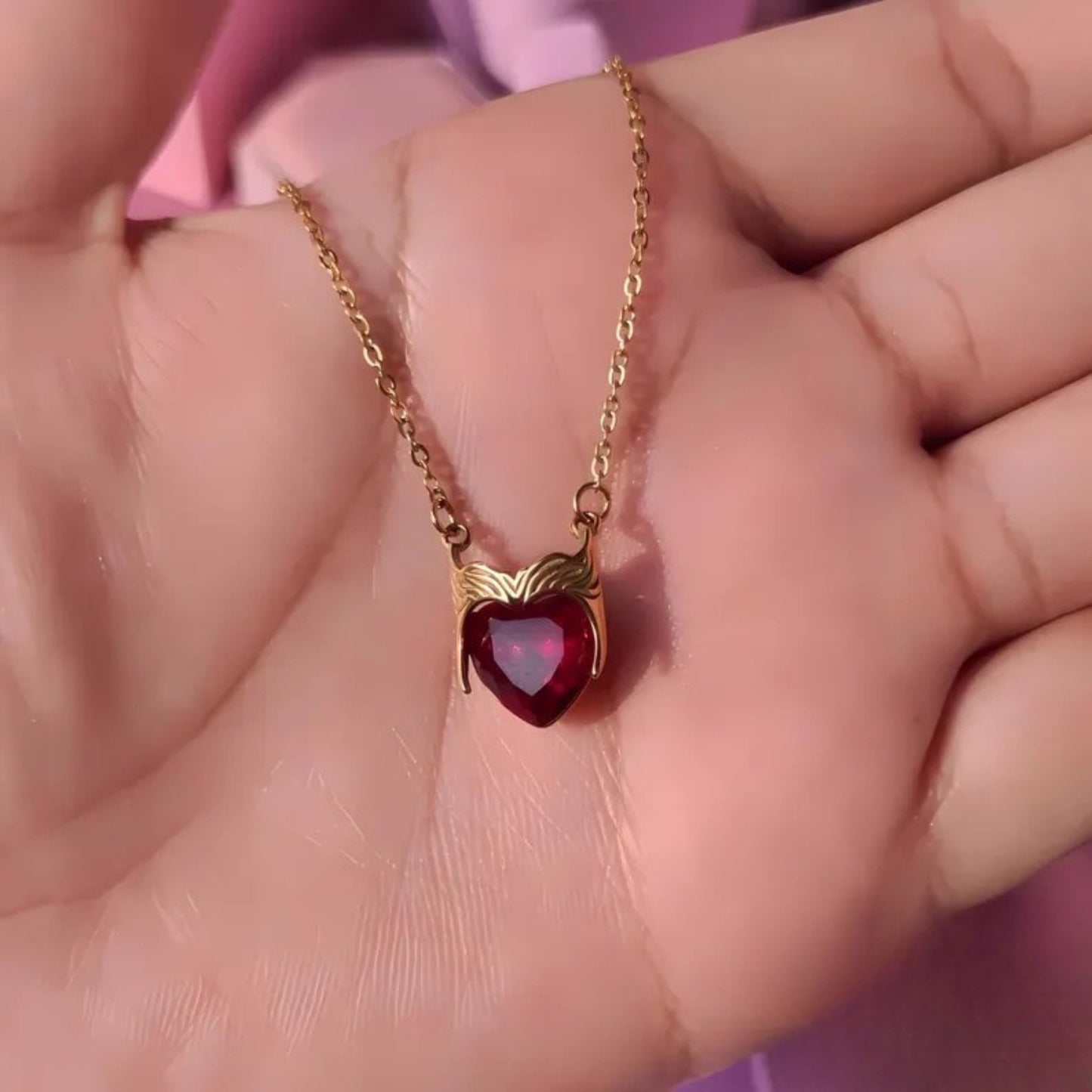 Red Heart Necklace - Witch Crown Inspired Necklace in 14k Yellow Gold Vermeil - Witch Ring - Christmas Gift for Her - Magical Jewelry