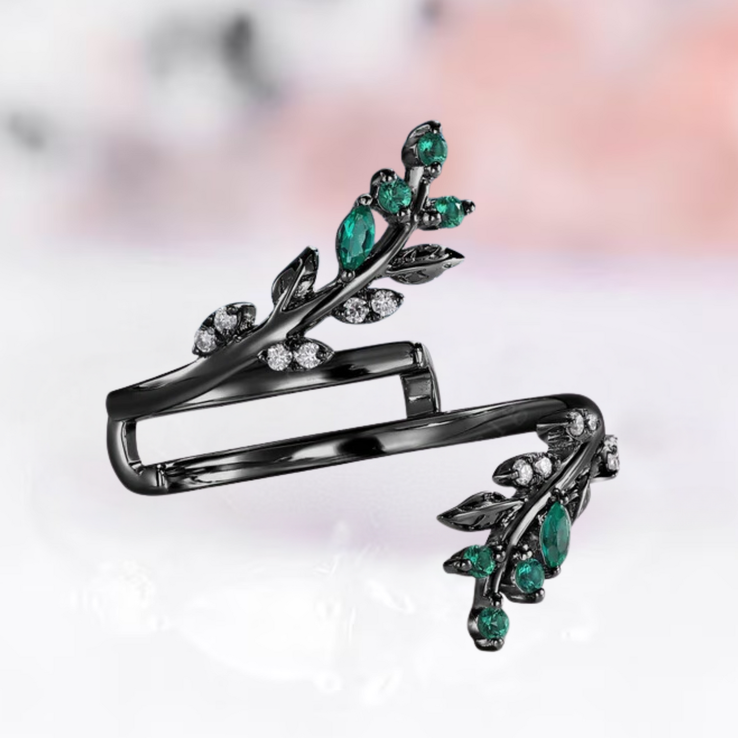 Marquise Emerald Leaf Ring Enhancer For Engagement in 14K Rose Gold Vermeil - Wedding Ring Guard Jacket