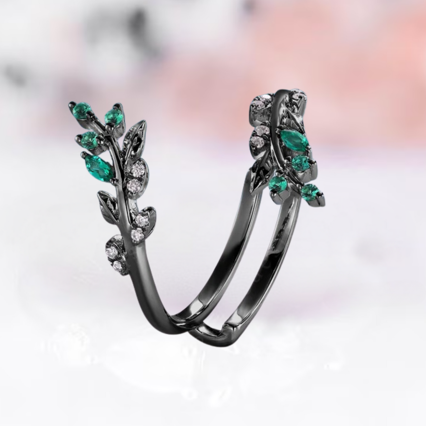 Marquise Emerald Leaf Ring Enhancer For Engagement in 14K Rose Gold Vermeil - Wedding Ring Guard Jacket