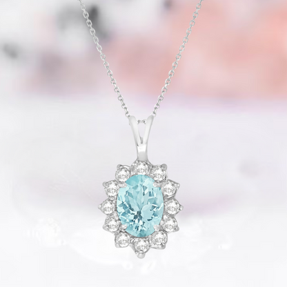 Oval Aquamarine Necklace For Women- Sterling Silver Aquamarine Pendant Necklace - March Birthstone Blue Gemstone - Anniversary Gift