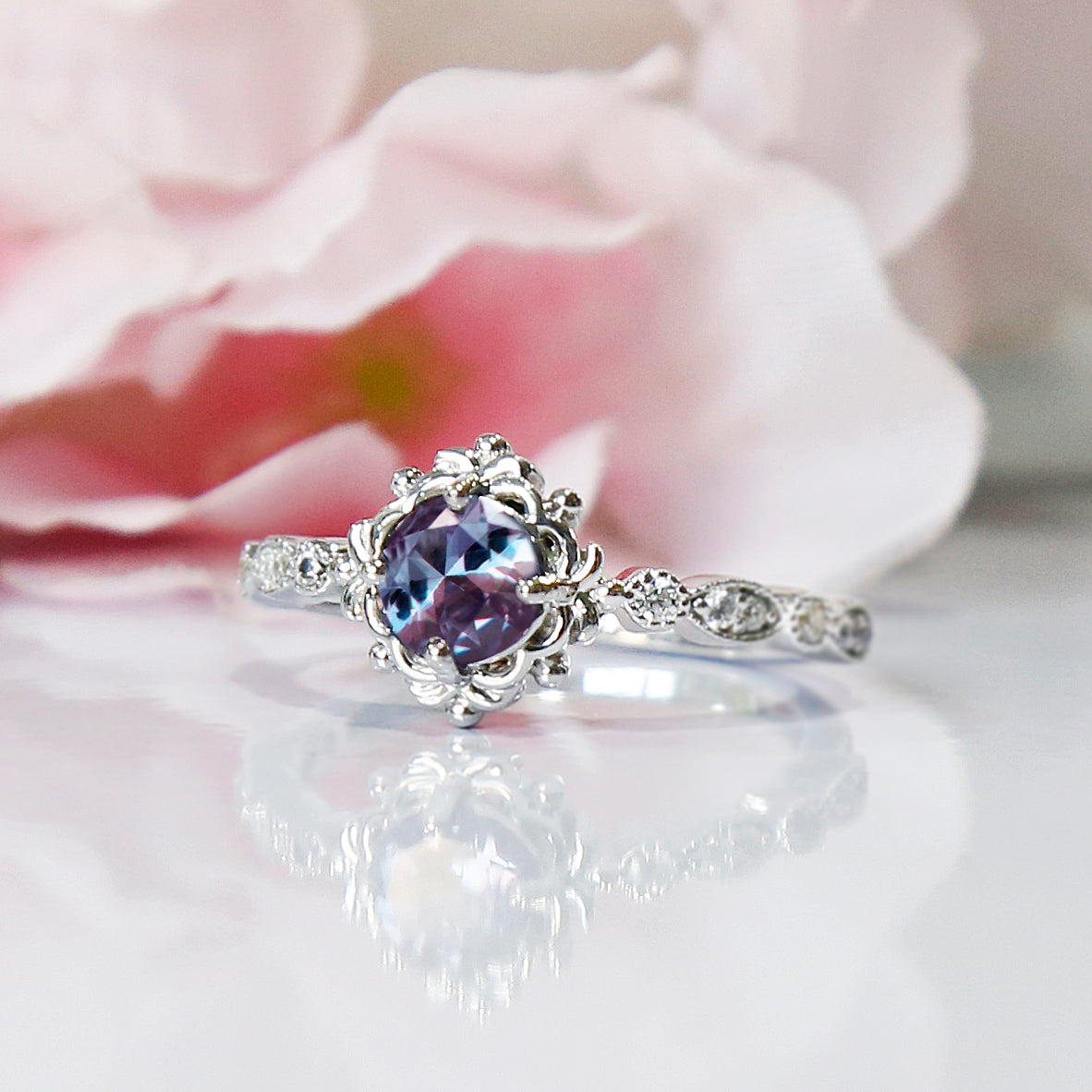 Alexandrite Engagement Ring For Women - June Birthstone Ring