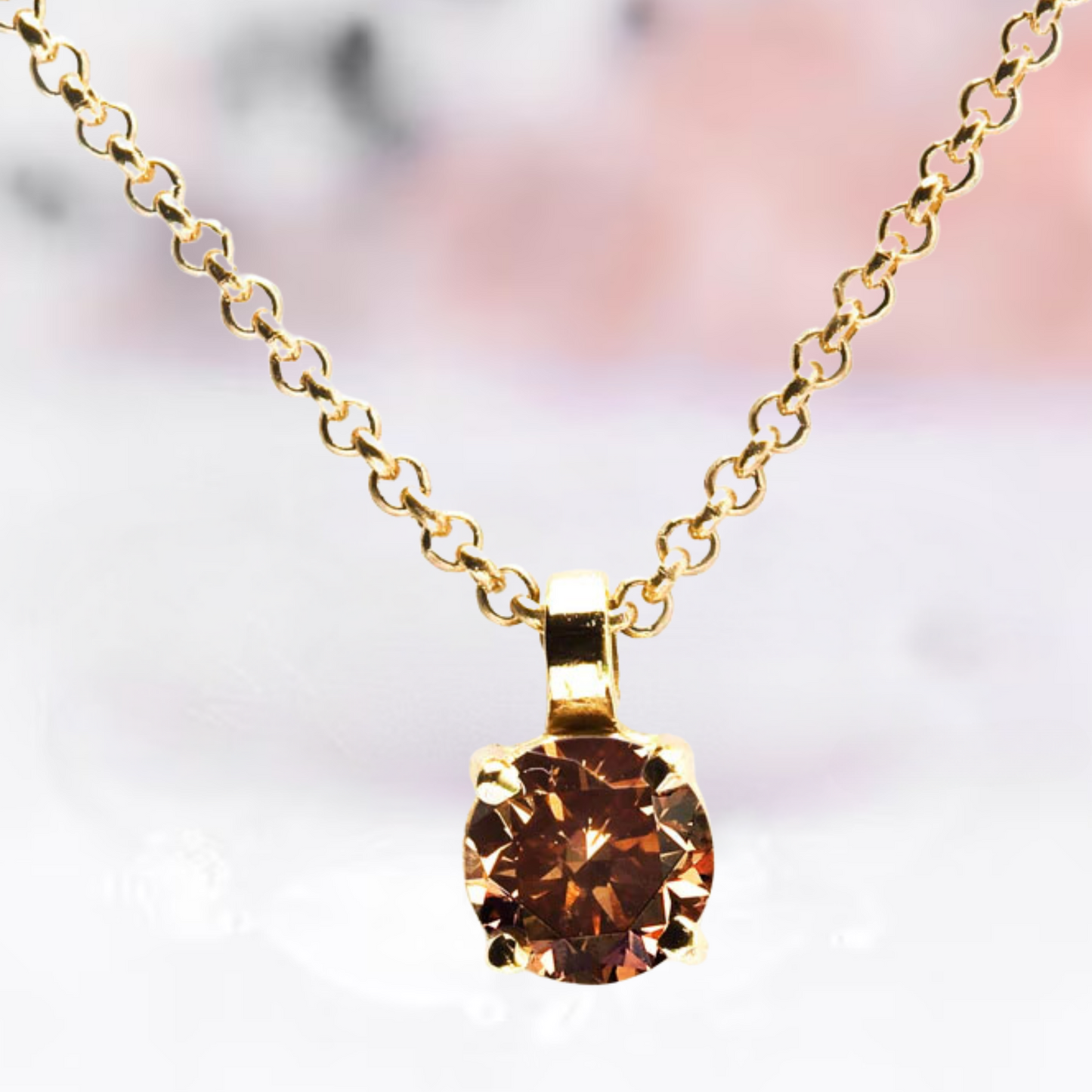 Brown Diamond Pendant 14K Rose Gold Vermeil - Natural Gemstone Necklace for Women Anniversary Gift