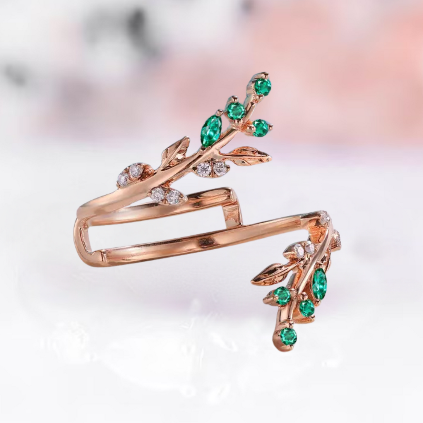 Marquise Emerald Leaf Ring Enhancer For Engagement in 14K Rose Gold Vermeil - Wedding Ring Guard Jacket