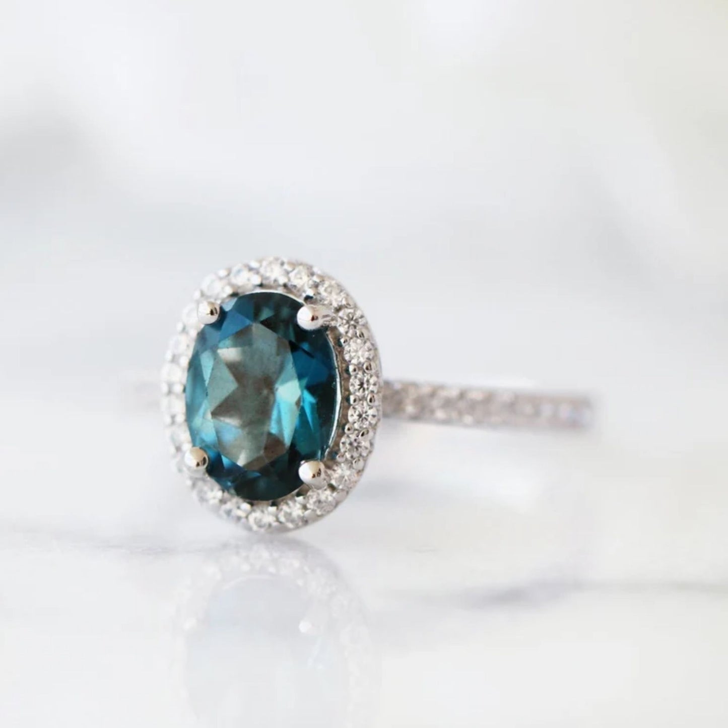 Natural London Blue Topaz Ring in 925 Sterling Silver Ring - Engagement Ring Gift For Her