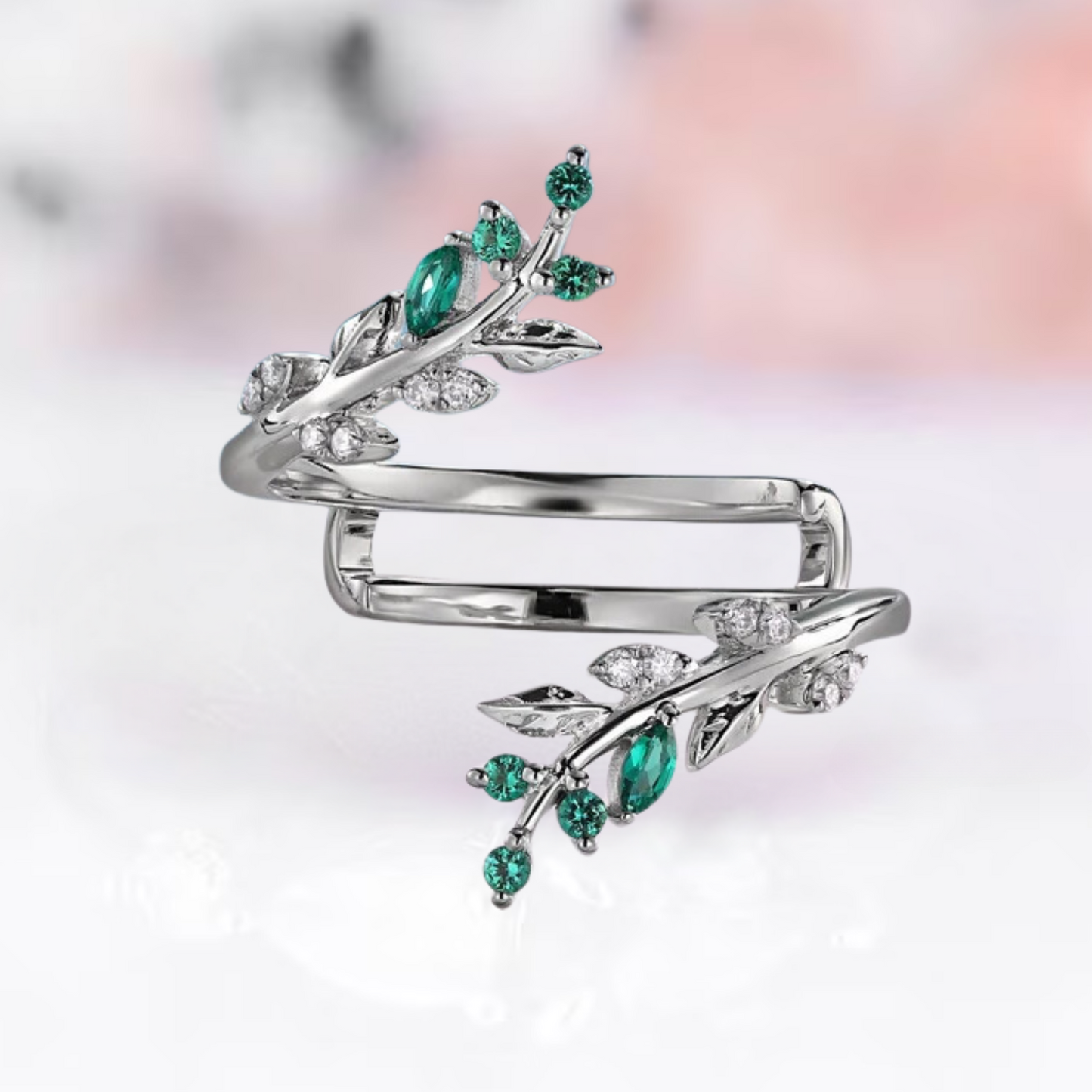 Marquise Emerald Leaf Ring Enhancer For Engagement in 14K Rose Gold Vermeil - Wedding Ring Guard Jacket