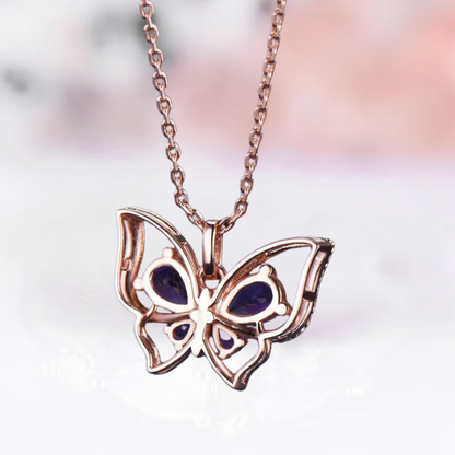 Butterfly Amethyst Pendant Necklace in 14k Rose Gold Vermeil - Anniversary Gift - February Birthstone - Gift For Mum