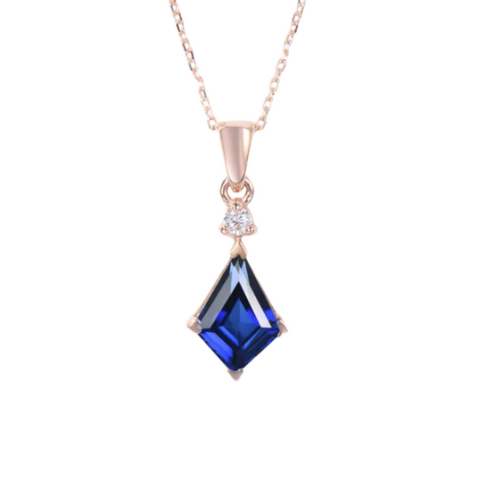 Blue Sapphire Wedding Necklace 14K Rose Gold Finish - Bridal Pendant Gift For Her