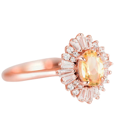 Natural Citrine Cluster Engagement Ring in 14K Rose Gold Finish - November Birthstone Anniversary Gift for Her