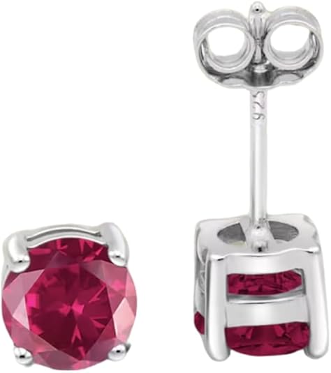Round Cut Ruby Studs Earrings in 925 Sterling Silver - July Birthstone - Solitaire Wedding Engagement Studs For Her - Bridemade Gift - Handmade Jewerly For Womens