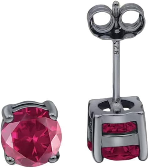 Round Cut Ruby Studs Earrings in 925 Sterling Silver - July Birthstone - Solitaire Wedding Engagement Studs For Her - Bridemade Gift - Handmade Jewerly For Womens