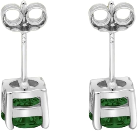 2 Carat Round Emerald Diamond Earring- Post Solitaire Wedding Engagement Stud in 925 Sterling Silver- 4 - Prong Push Back Stud- May Birthstone