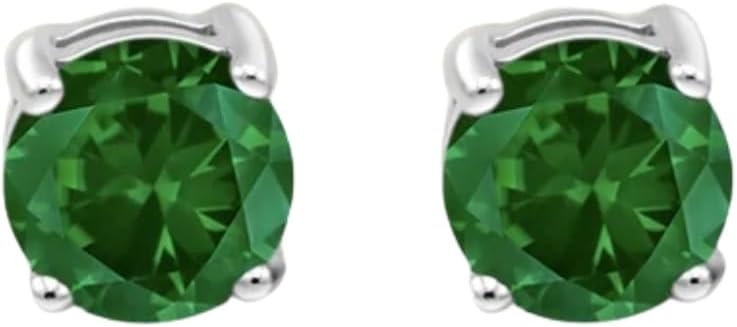 2 Carat Round Emerald Diamond Earring- Post Solitaire Wedding Engagement Stud in 925 Sterling Silver- 4 - Prong Push Back Stud- May Birthstone