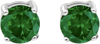 2 Carat Round Emerald Diamond Earring- Post Solitaire Wedding Engagement Stud in 925 Sterling Silver- 4 - Prong Push Back Stud- May Birthstone