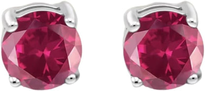 Round Cut Ruby Studs Earrings in 925 Sterling Silver - July Birthstone - Solitaire Wedding Engagement Studs For Her - Bridemade Gift - Handmade Jewerly For Womens
