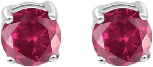 Round Cut Ruby Studs Earrings in 925 Sterling Silver - July Birthstone - Solitaire Wedding Engagement Studs For Her - Bridemade Gift - Handmade Jewerly For Womens