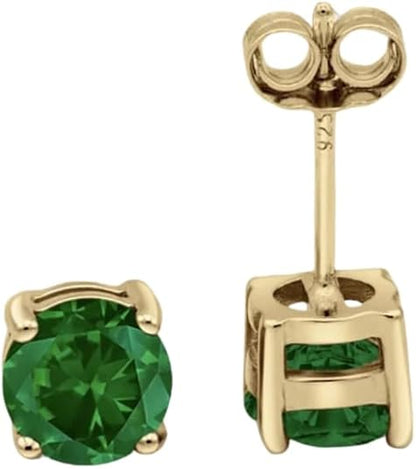 2 Carat Round Emerald Diamond Earring- Post Solitaire Wedding Engagement Stud in 925 Sterling Silver- 4 - Prong Push Back Stud- May Birthstone